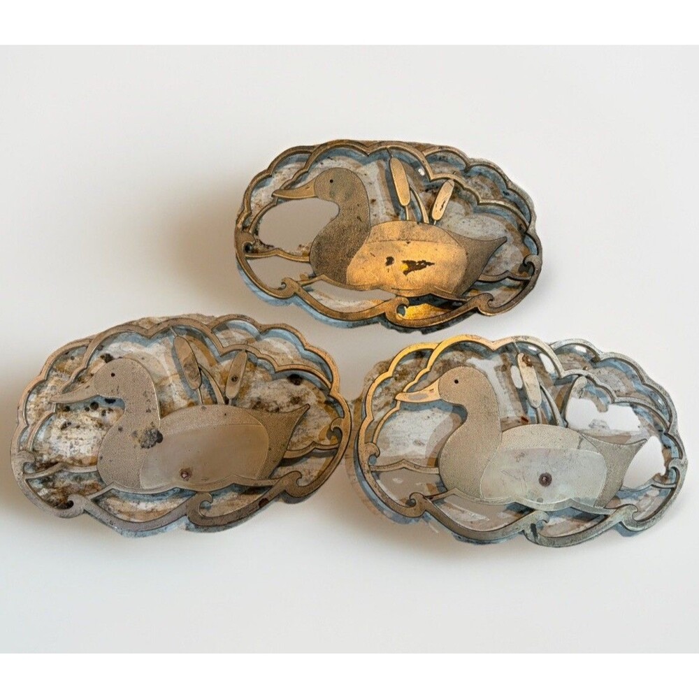 Vintage Oneida Silversmiths set of 3 Silver Plated 10” Duck Trivet, Japan